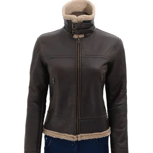 Allis SF Flight Pilot Shearling Leather Brown Bomber Jacket