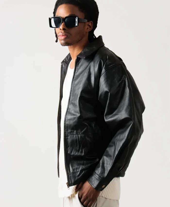 Mens 90βs Oversized Black Leather Jacket - Image 2