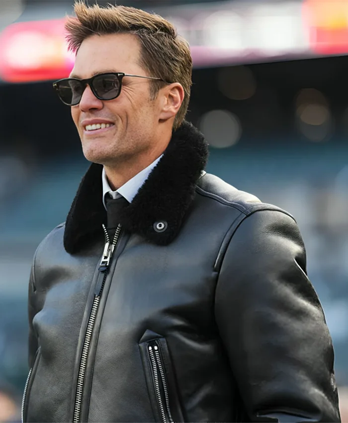 Tom Brady NFC Wild Card Playoffs Black Leather Jacket - Image 2