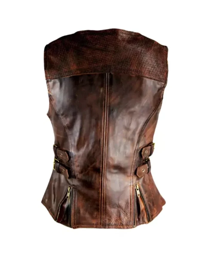 Vintage Buckles Brown Leather Vest - Image 2