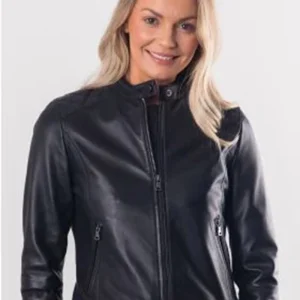 Donna Lakeland Leather Snap Collar Black Racer Jacket