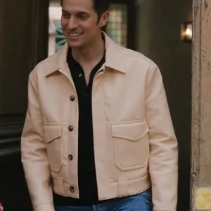 Gabriel Emily in Paris S03 Beige Leather Jacket