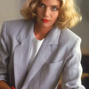 Kelly McGillis Top Gun 1986 Cotton Grey Notched Collar Coat