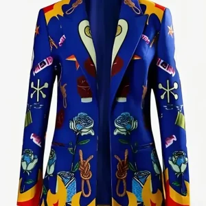 Margot Robbie Birds Of Prey Blue Suiting Fabric Blazer 