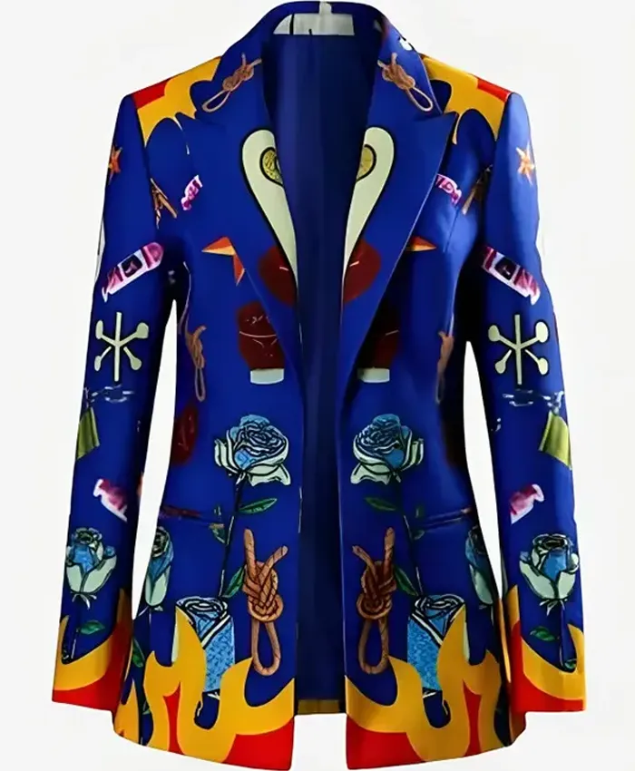 Margot Robbie Birds Of Prey Blue Suiting Fabric Blazer