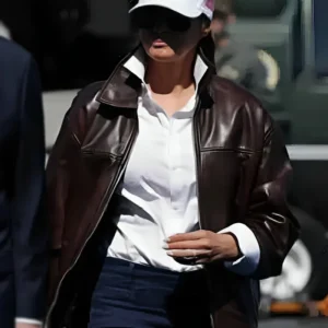 First Lady Melania Trump Brown Leather Jacket