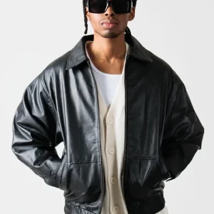 Mens 90βs Oversized Black Leather Jacket
