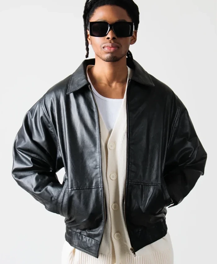 Mens 90βs Oversized Black Leather Jacket