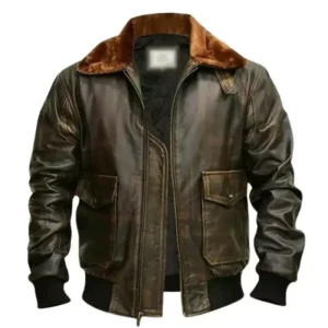 Mens G-1 Flight Distressed Brown Bomber Jacket