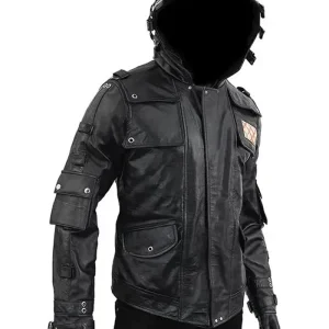 Mens PUBG Black Leather Hooded Jacket