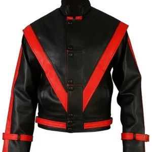 Michael Jackson Thriller Red Stripe Black Leather Jacket