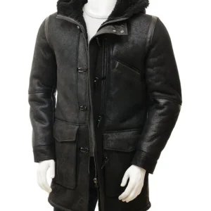 Rio Designer Shearling And Fur Black Duffle Coat