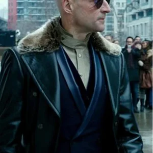 Shazam Mark Strong Fur Collar Black Leather Long Coat