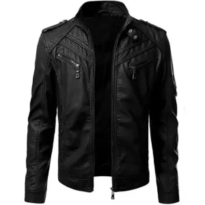Slim Fit Black Mens Biker Jacket