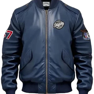 Stegaro Navy Blue Bomber Leather Jacket