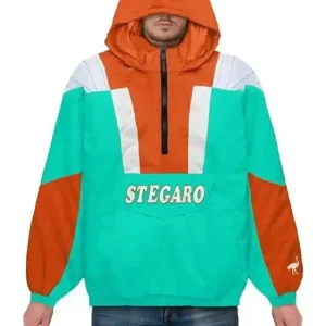 Stegaro Orange And Green Half Zip-Up Jacket