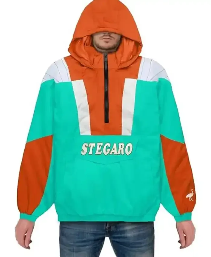 Stegaro Orange And Green Half Zip-Up Jacket