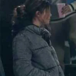 Superman and Lois Sarah Cushing Grey Puffer Zip Up Denim Jacket