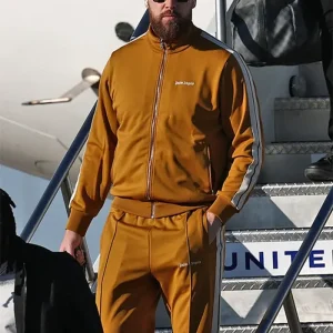 Travis Kelce Super Bowl LIX Arrivals Yellow Tracksuit