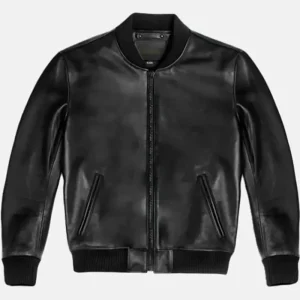 Vanguard Stylish Black Leather Bomber Jacket