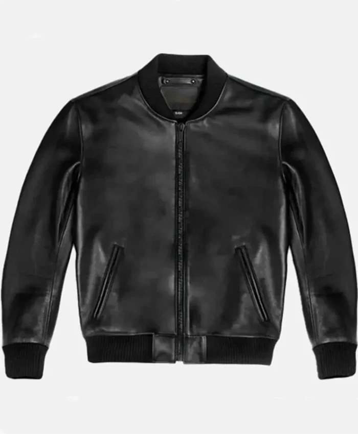 Vanguard Stylish Black Leather Bomber Jacket
