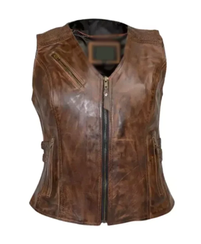 Vintage Buckles Brown Leather Vest