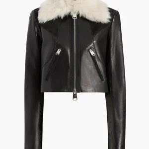 Wayne Black Leather Fur Collar Jacket