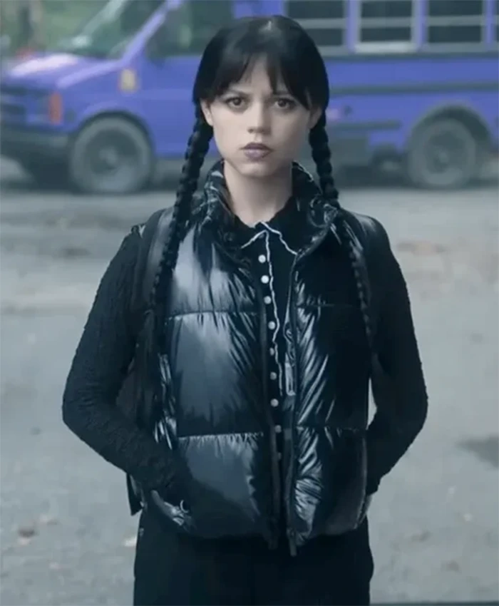 Wednesday S02 Jenna Ortega Puffer Black Vest