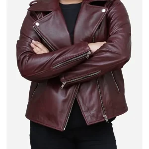 Womens Burgundy Genuine Leather Jacket